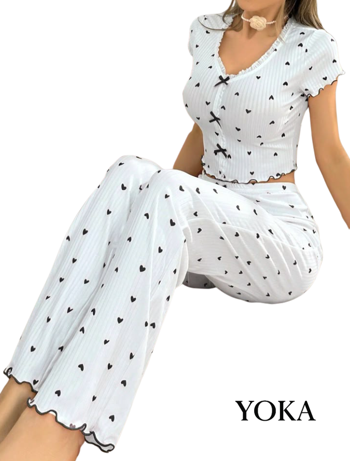 PIŻAMA DAMSKA W SERDUSZKA KOMPLET PIŻAMKA 2-CZĘŚCIOWA PREZENT DLA NIEJ YOKA